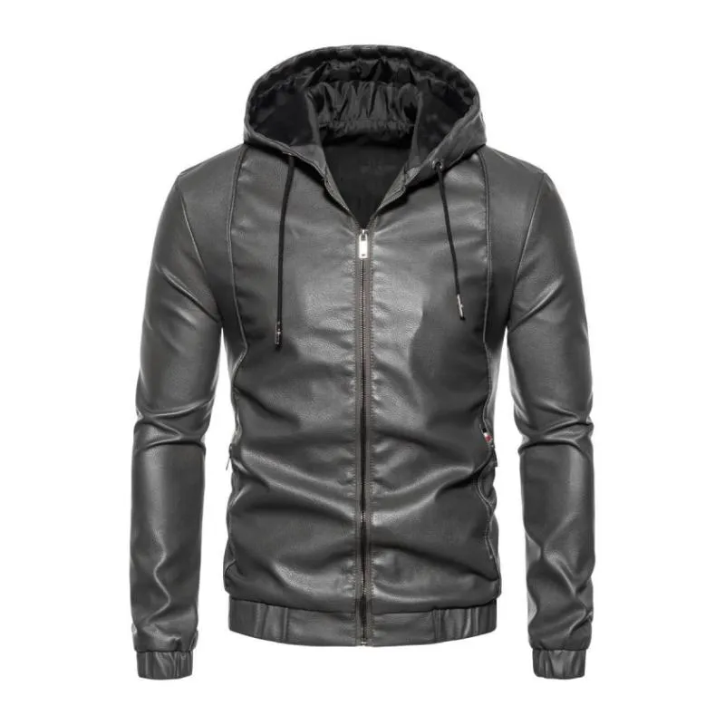 Men's Vintage Hooded Zip-Up Slim Fit Leather Biker Jacket 06279803M sold by Manly