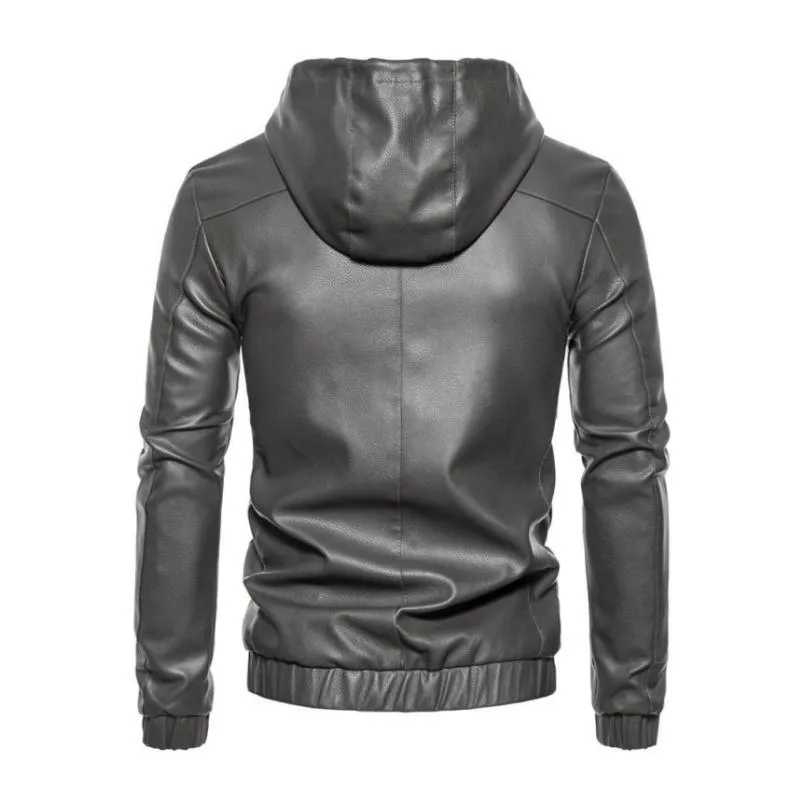 Men's Vintage Hooded Zip-Up Slim Fit Leather Biker Jacket 06279803M sold by Manly product image thumbnail 3