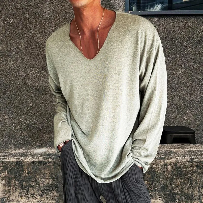 Men's Casual V-neck Cotton Blended Loose Long Sleeve T-shirt 40209408M sold by Manly product image thumbnail 2