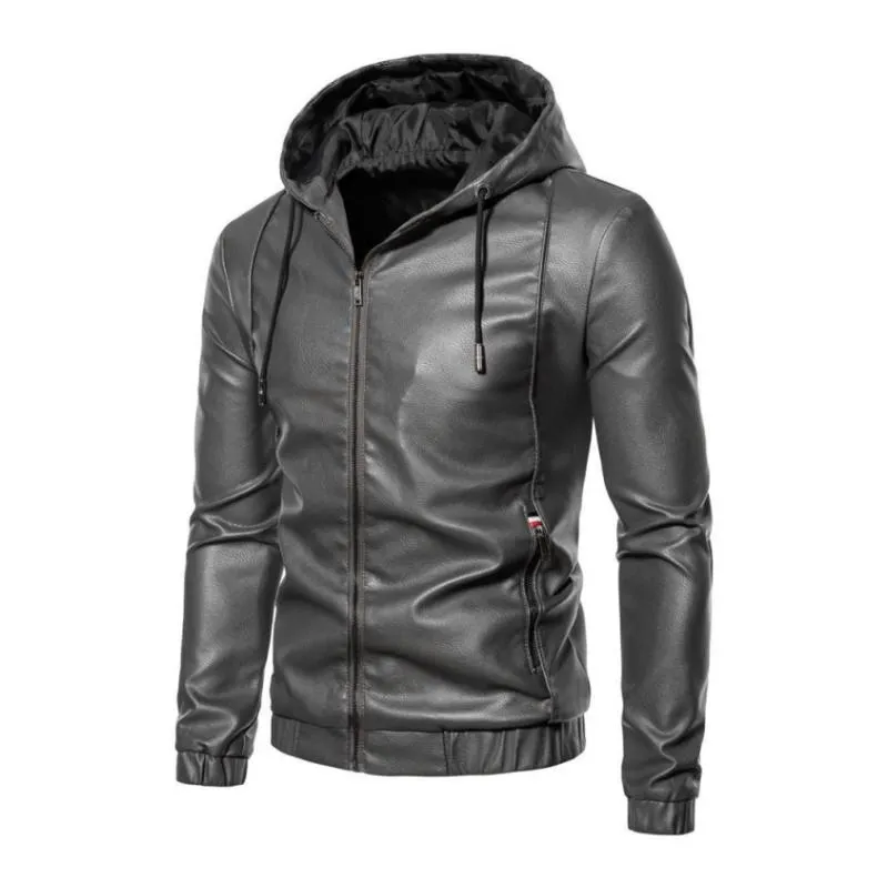 Men's Vintage Hooded Zip-Up Slim Fit Leather Biker Jacket 06279803M sold by Manly product image thumbnail 2