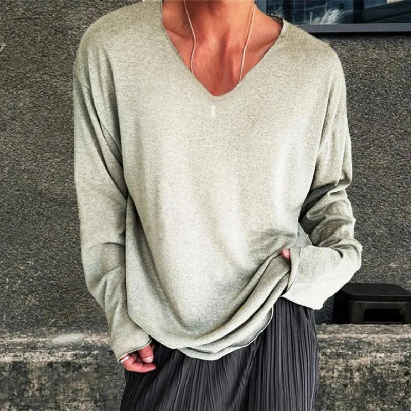 Men's Casual V-neck Cotton Blended Loose Long Sleeve T-shirt 40209408M sold by Manly product image thumbnail 3