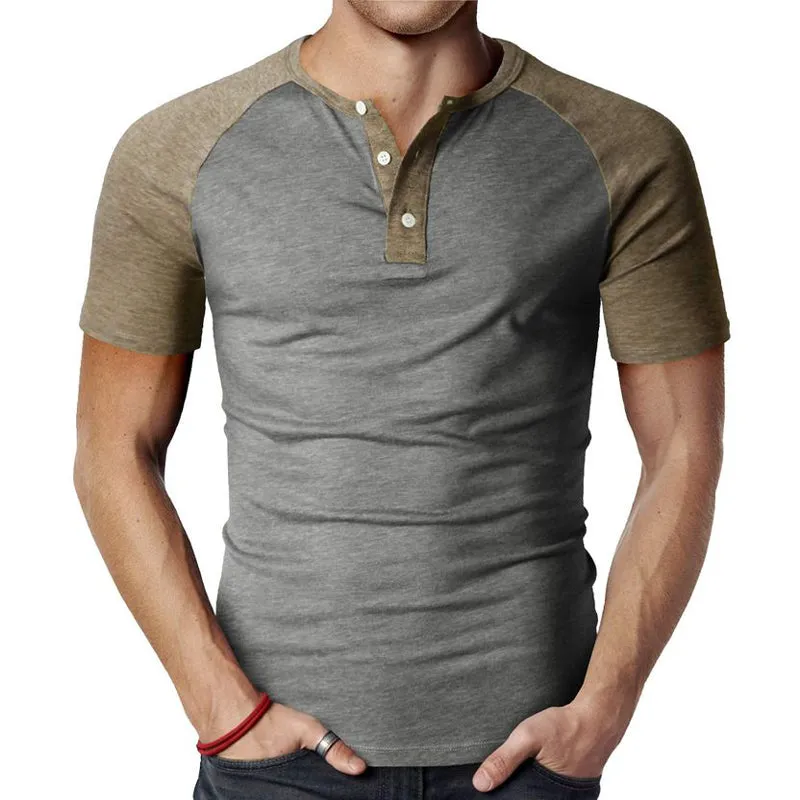 Men's Retro Colorblock Button Round Neck Short Sleeve T-Shirt 02765880U sold by Manly product image thumbnail 2
