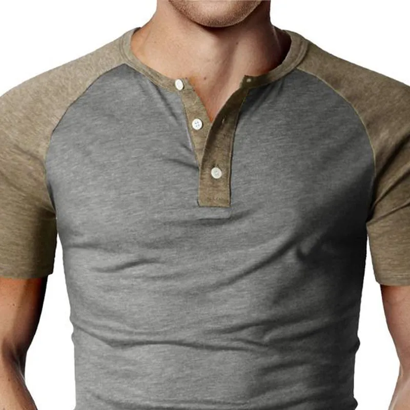 Men's Retro Colorblock Button Round Neck Short Sleeve T-Shirt 02765880U sold by Manly product image thumbnail 3
