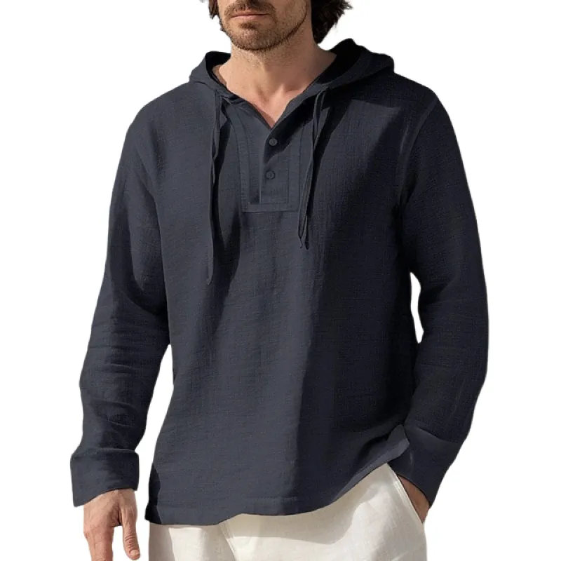 Men's Skin-friendly Linen Solid Color Long Sleeve Hoodie 93111083U sold by Manly