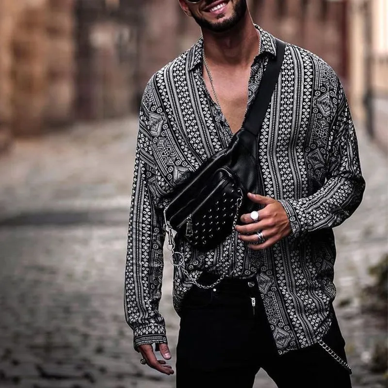 Men's Casual Loose Retro Print Long Sleeve Shirt 22588929U sold by Manly product image thumbnail 2