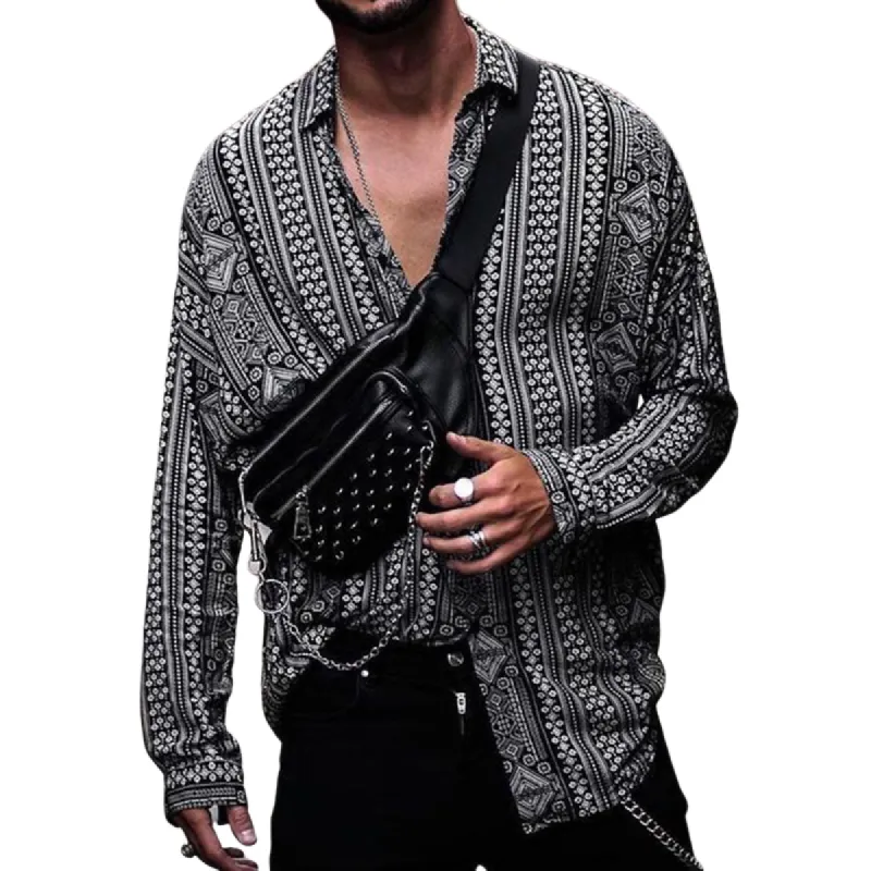 Men's Casual Loose Retro Print Long Sleeve Shirt 22588929U sold by Manly