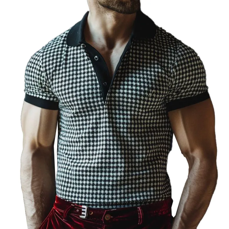Men's Houndstooth Print Short Sleeve Polo Shirt 71702176X sold by Manly