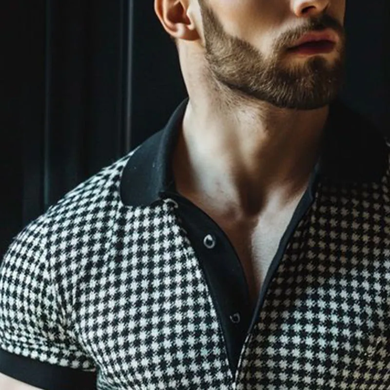 Men's Houndstooth Print Short Sleeve Polo Shirt 71702176X sold by Manly product image thumbnail 3