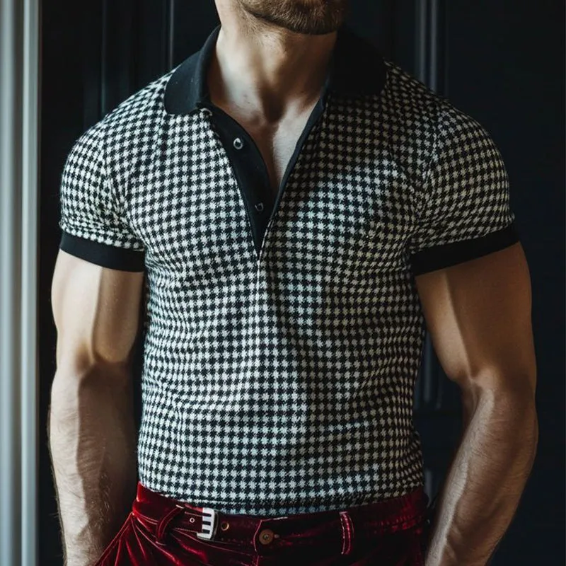 Men's Houndstooth Print Short Sleeve Polo Shirt 71702176X sold by Manly product image thumbnail 2