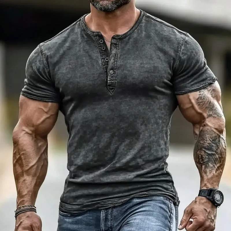 Men's Vintage Short Sleeve Henley Neck T-Shirt 63471828X sold by Manly product image thumbnail 2