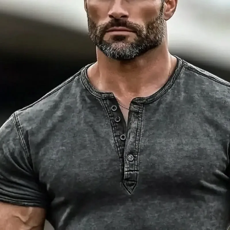 Men's Vintage Short Sleeve Henley Neck T-Shirt 63471828X sold by Manly product image thumbnail 3