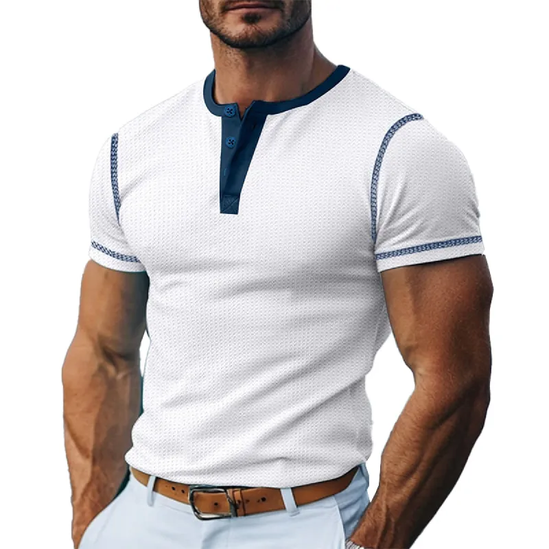 Men's Contrast Color Short Sleeve Henley Neck T-Shirt 27627870X sold by Manly