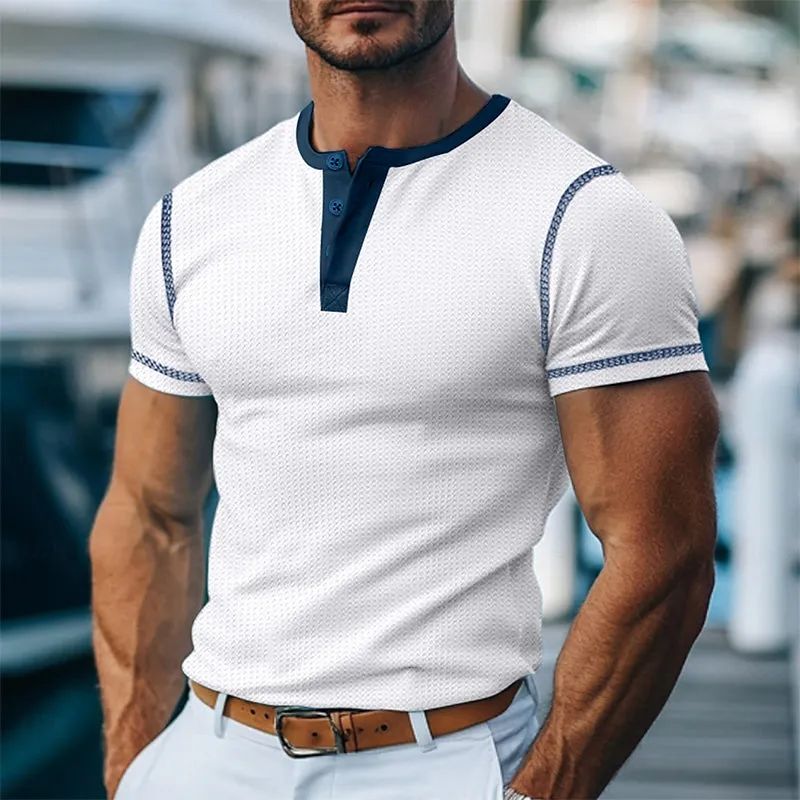 Men's Contrast Color Short Sleeve Henley Neck T-Shirt 27627870X sold by Manly product image thumbnail 2
