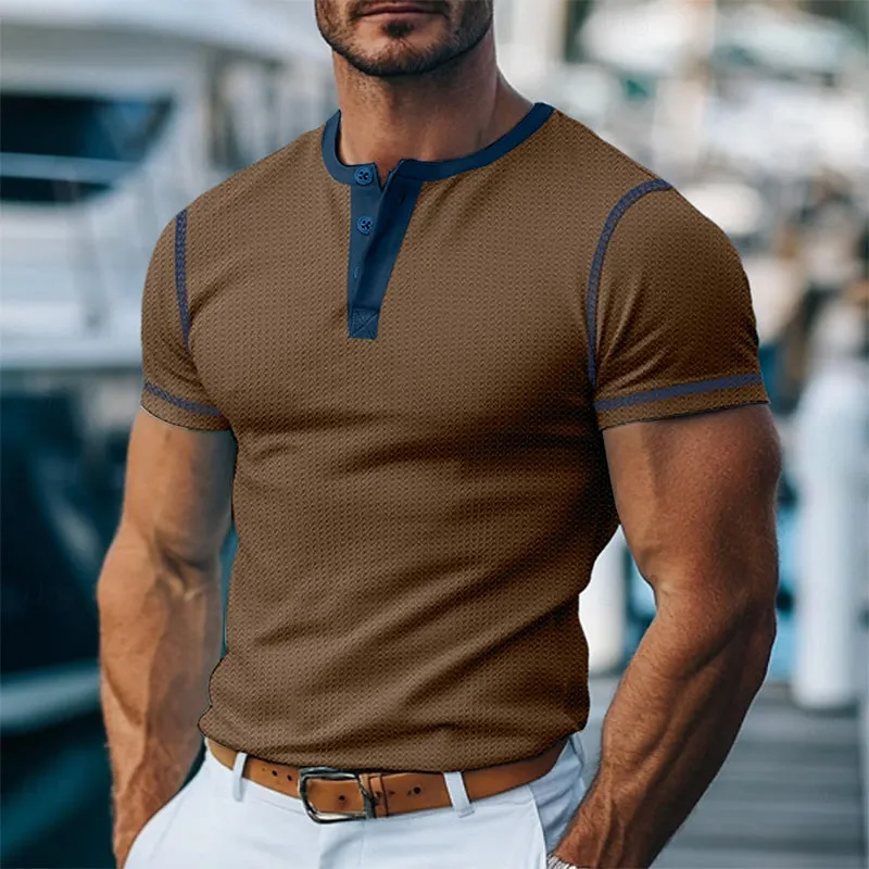 Men's Contrast Color Short Sleeve Henley Neck T-Shirt 27627870X sold by Manly product image thumbnail 3