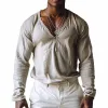 Men's Casual Cotton V-neck Long Sleeve T-shirt 23138024X sold by Manly