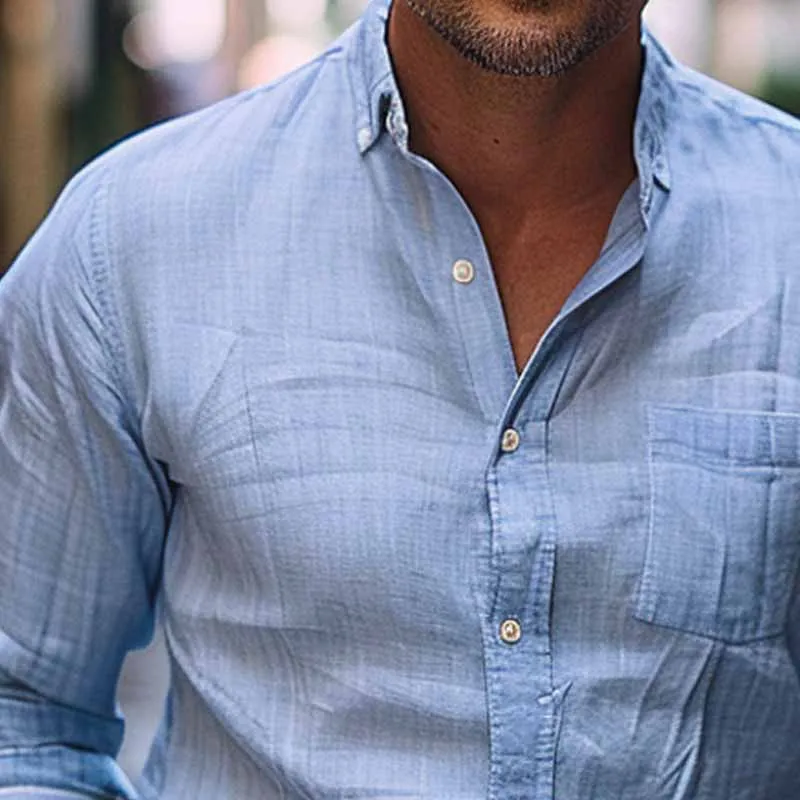 Men's Casual Cotton and Linen Pocket Lapel Long Sleeve Shirt 03425164X sold by Manly product image thumbnail 3