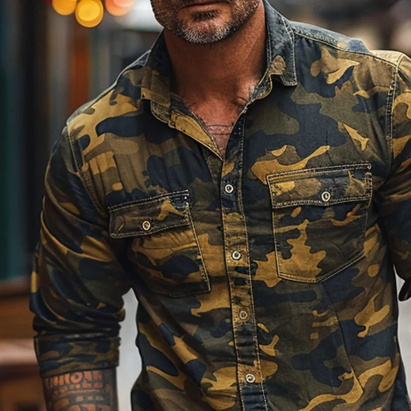 Men's Camouflage Print Lapel Long Sleeve Shirt 37478556X sold by Manly product image thumbnail 3