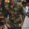 Men's Camouflage Print Lapel Long Sleeve Shirt 37478556X sold by Manly