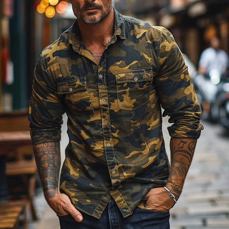 Men's Camouflage Print Lapel Long Sleeve Shirt 37478556X sold by Manly product image thumbnail 2