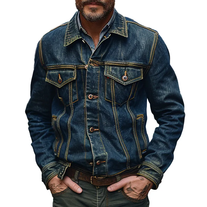 Men's Vintage Denim Lapel Single Breasted Jacket 42985476X sold by Manly