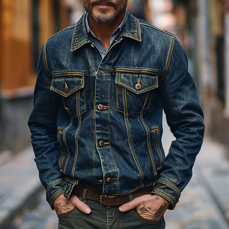 Men's Vintage Denim Lapel Single Breasted Jacket 42985476X sold by Manly product image thumbnail 2