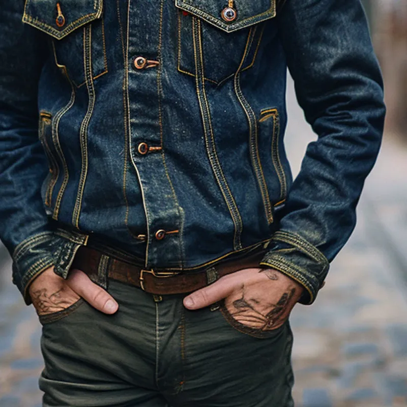 Men's Vintage Denim Lapel Single Breasted Jacket 42985476X sold by Manly product image thumbnail 3