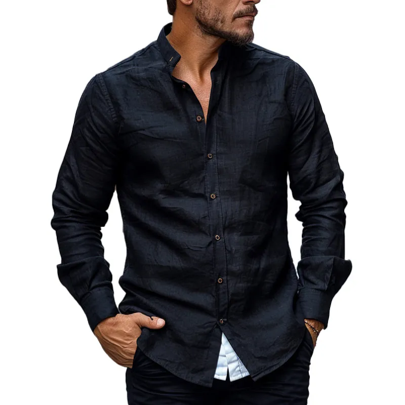 Men's Solid Color Casual Lapel Long Sleeve Shirt 84864540X sold by Manly