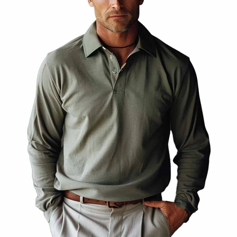 Men's Solid Color Casual Lapel POLO Shirt 34161077X sold by Manly