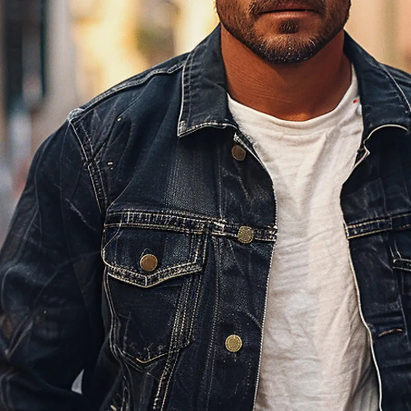 Men's Vintage Multi-Pocket Lapel Denim Jacket 73549389X sold by Manly product image thumbnail 3