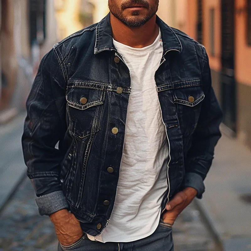 Men's Vintage Multi-Pocket Lapel Denim Jacket 73549389X sold by Manly product image thumbnail 2