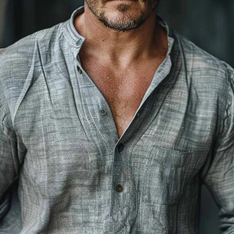 Men's Solid Color Stand Collar Long Sleeve Shirt 18840670X sold by Manly product image thumbnail 3