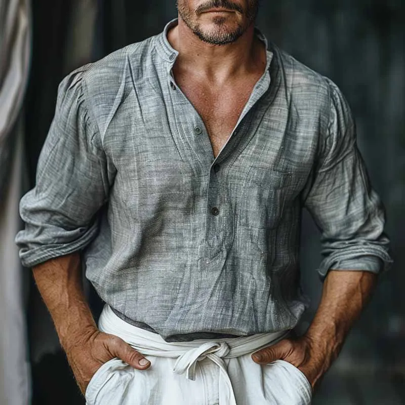 Men's Solid Color Stand Collar Long Sleeve Shirt 18840670X sold by Manly product image thumbnail 2