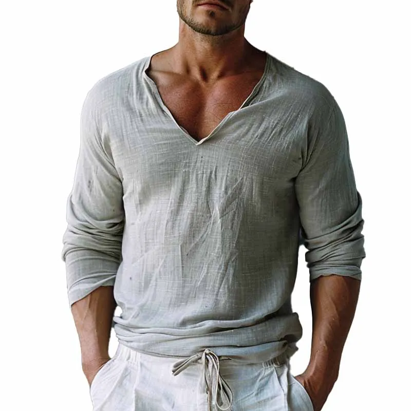 Men's Vintage Cotton V-Neck Long Sleeve T-Shirt 74889629X sold by Manly