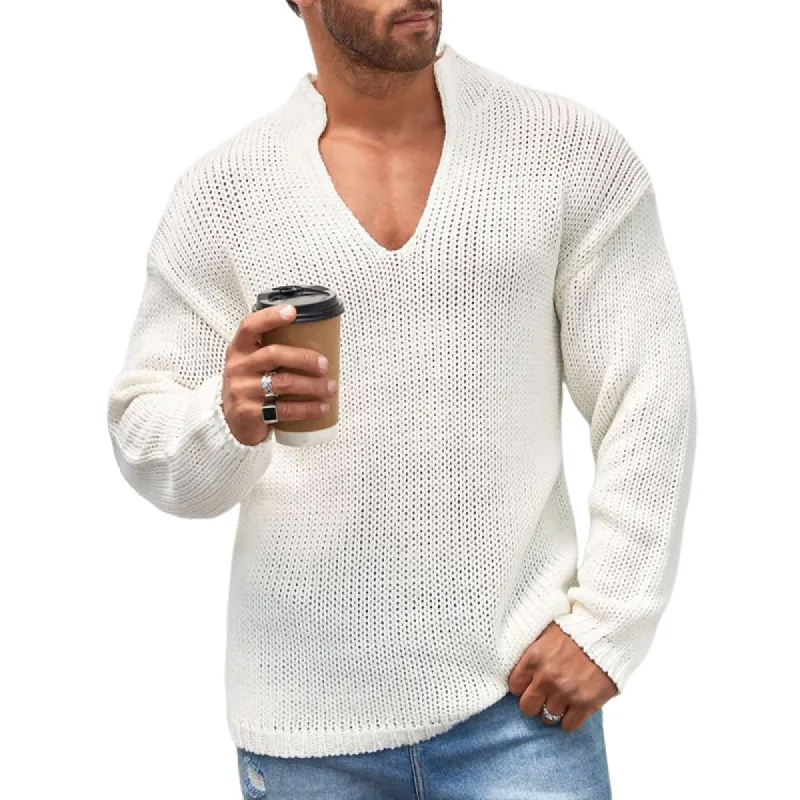 Men's Casual White V-Neck Mesh Knit Sweater 75570478U sold by Manly