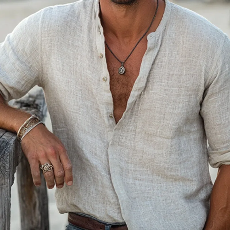 Men's Casual Crew Neck Linen Long Sleeve Shirt 95532545U sold by Manly product image thumbnail 3