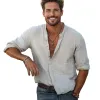 Men's Casual Crew Neck Linen Long Sleeve Shirt 95532545U sold by Manly