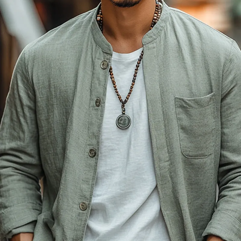 Men's Casual Round Neck Cotton and Linen Long Sleeve Shirt 80574272U sold by Manly product image thumbnail 4