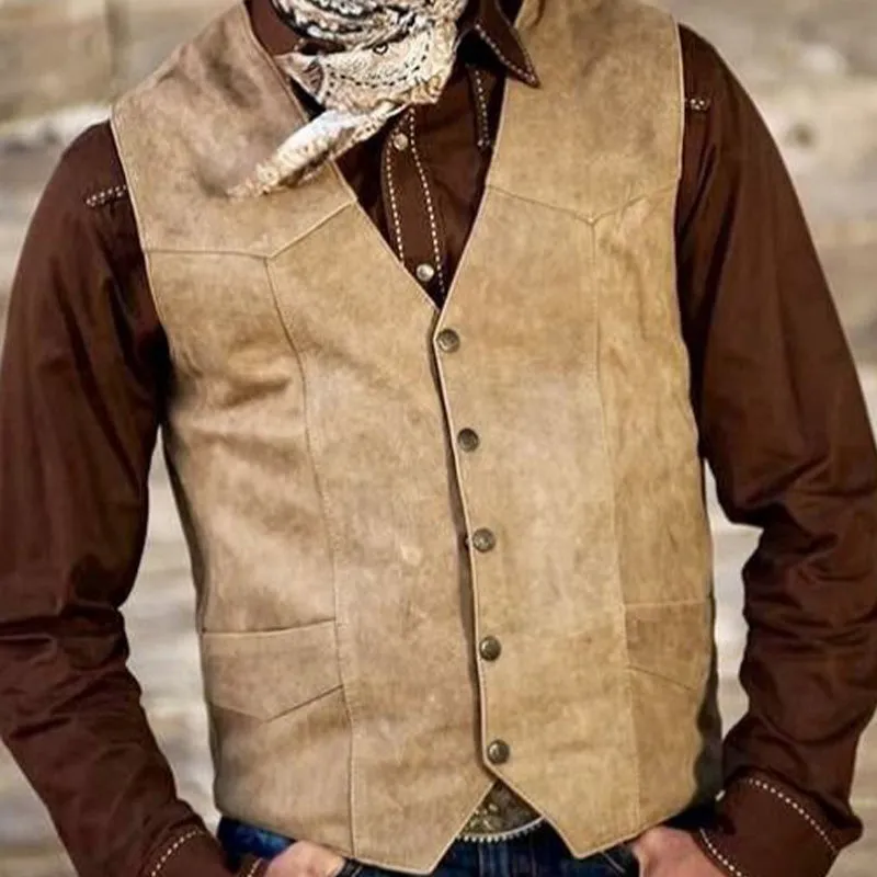 Men's Vintage Distressed V-Neck Slim Leather Vest 84201518U sold by Manly product image thumbnail 3