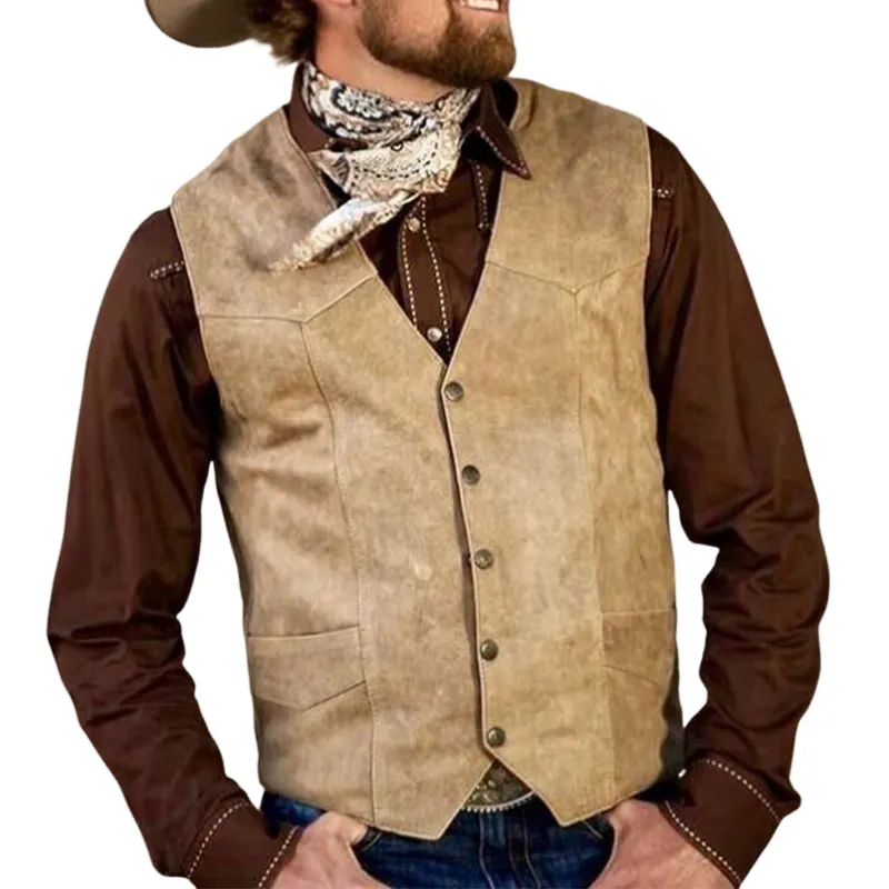 Men's Vintage Distressed V-Neck Slim Leather Vest 84201518U sold by Manly