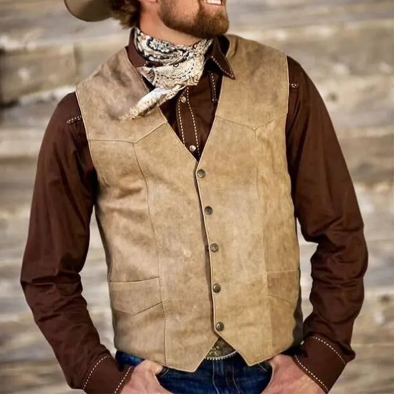 Men's Vintage Distressed V-Neck Slim Leather Vest 84201518U sold by Manly product image thumbnail 2