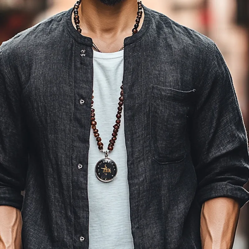 Men's Black Casual Round Neck Cotton and Linen Long-sleeved Shirt 11023917U sold by Manly product image thumbnail 3