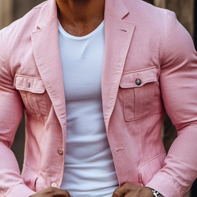 Men's Fashion Cotton and Linen Single Button Lapel Safari Jacket Blazer 06068311Y sold by Manly product image thumbnail 2