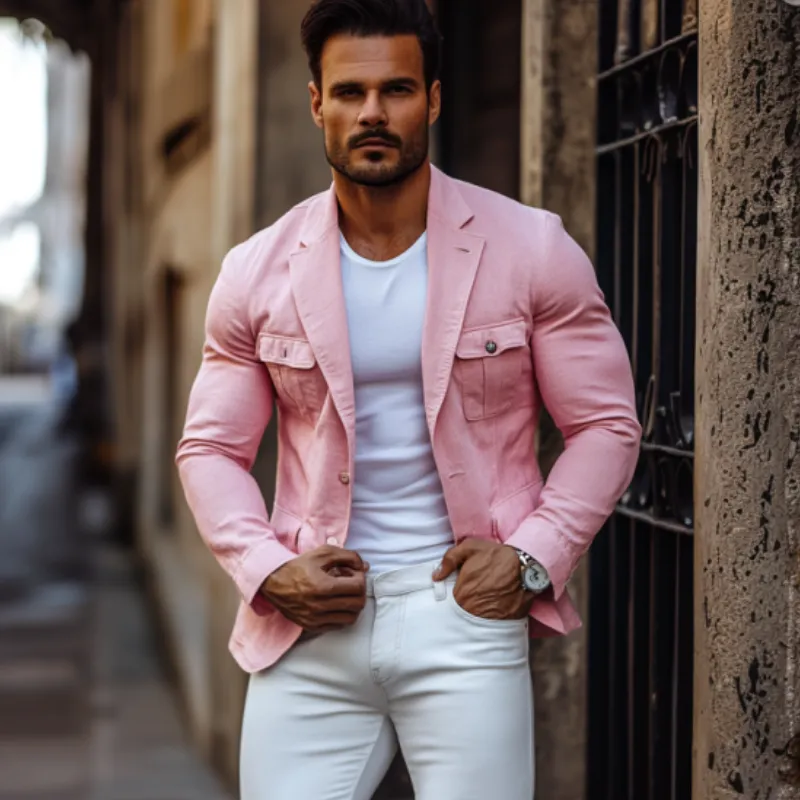 Men's Fashion Cotton and Linen Single Button Lapel Safari Jacket Blazer 06068311Y sold by Manly product image thumbnail 3