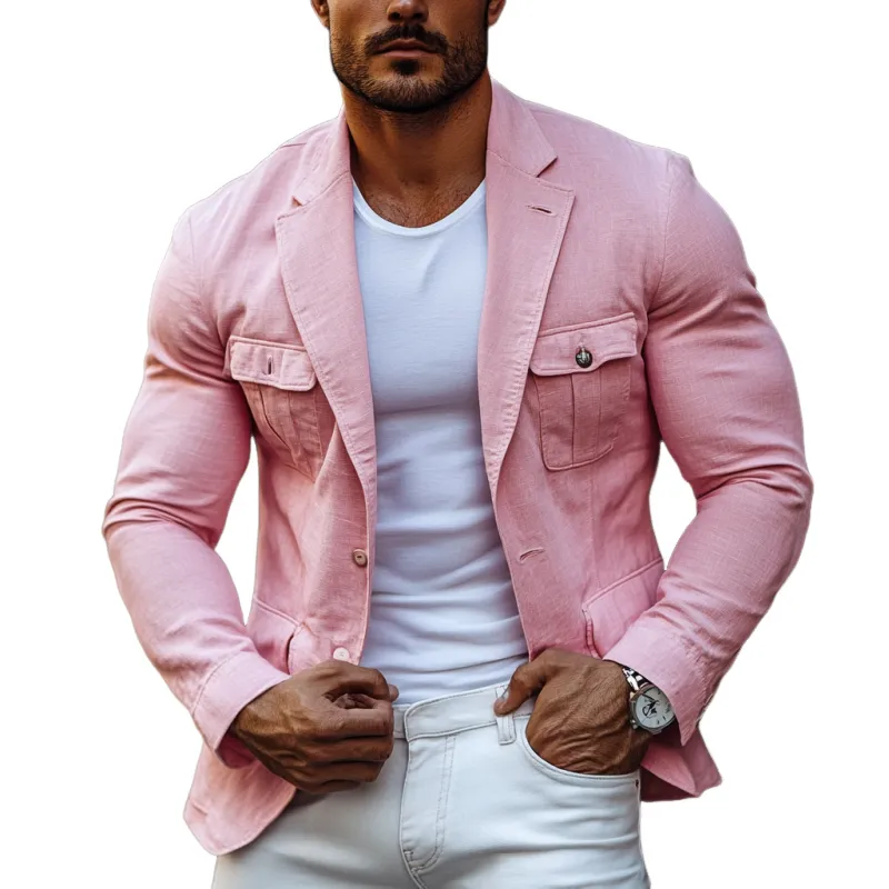 Men's Fashion Cotton and Linen Single Button Lapel Safari Jacket Blazer 06068311Y sold by Manly