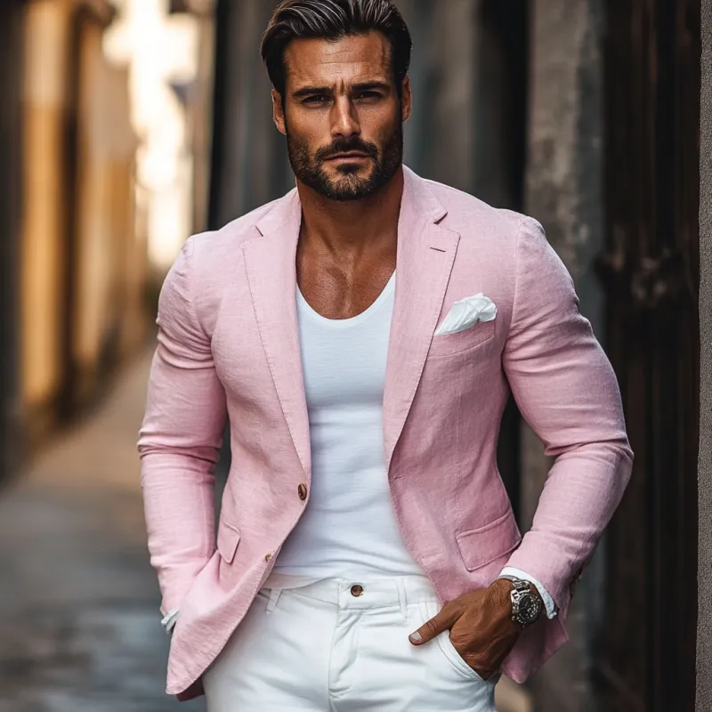 Men's Fashion Cotton and Linen Single Button Lapel Blazer 57965346Y sold by Manly product image thumbnail 3