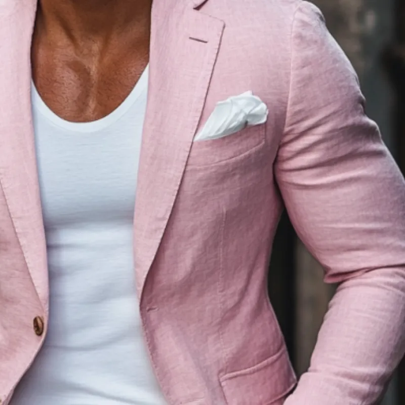 Men's Fashion Cotton and Linen Single Button Lapel Blazer 57965346Y sold by Manly product image thumbnail 2