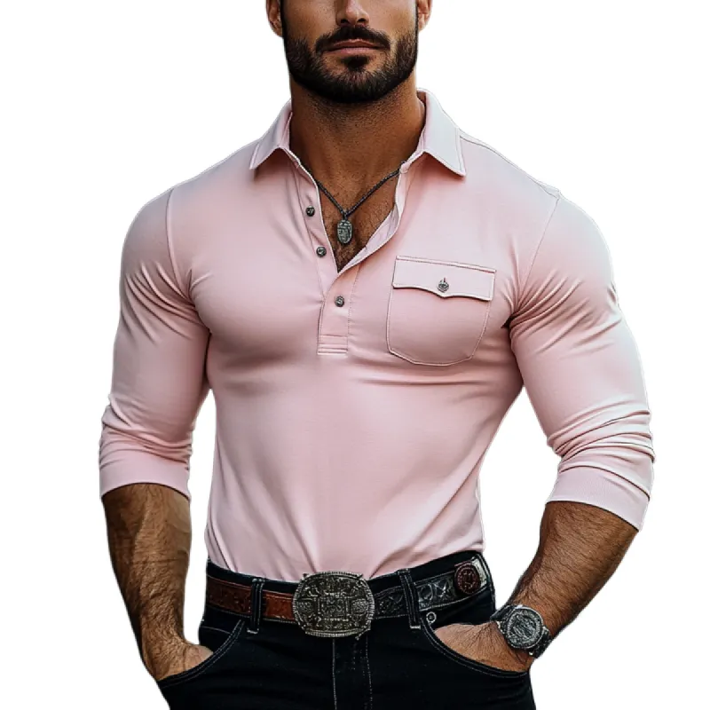Men's Fashion Slim Fit Chest Pocket Long Sleeve Polo Shirt 59491932Y sold by Manly