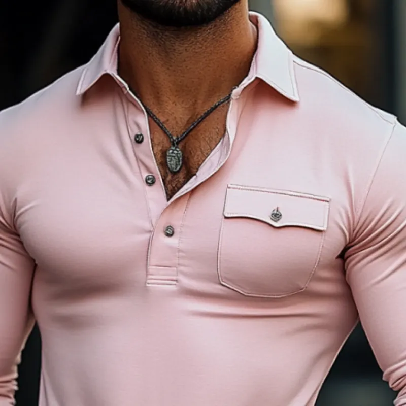 Men's Fashion Slim Fit Chest Pocket Long Sleeve Polo Shirt 59491932Y sold by Manly product image thumbnail 2
