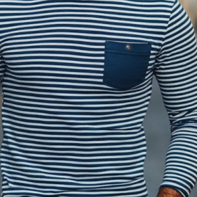 Men's Fashion Stripe Crew Neck Chest Pocket Slim Fit Long Sleeves T-shirt 68458581Y sold by Manly product image thumbnail 2