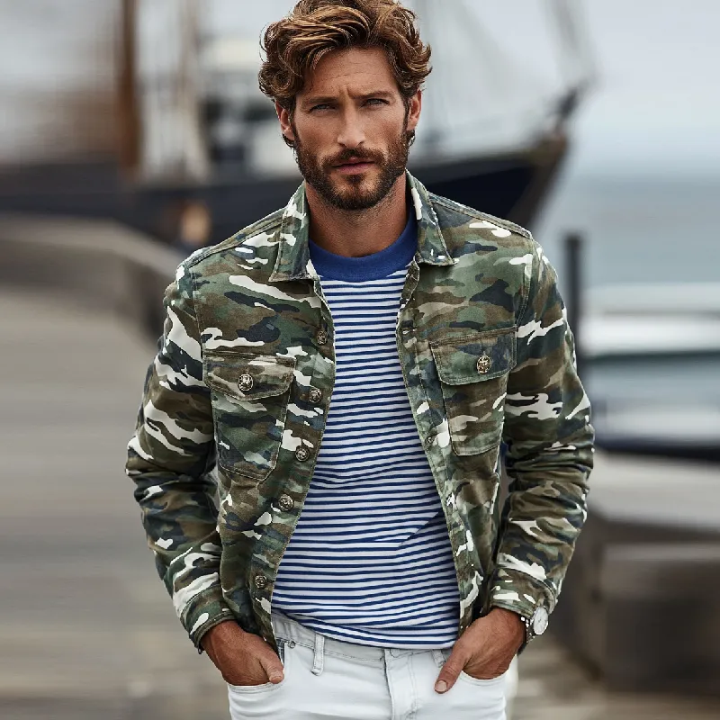 Men's Vintage Camouflage Washed Lapel Double Chest Pockets Jacket 99463965Y sold by Manly product image thumbnail 3